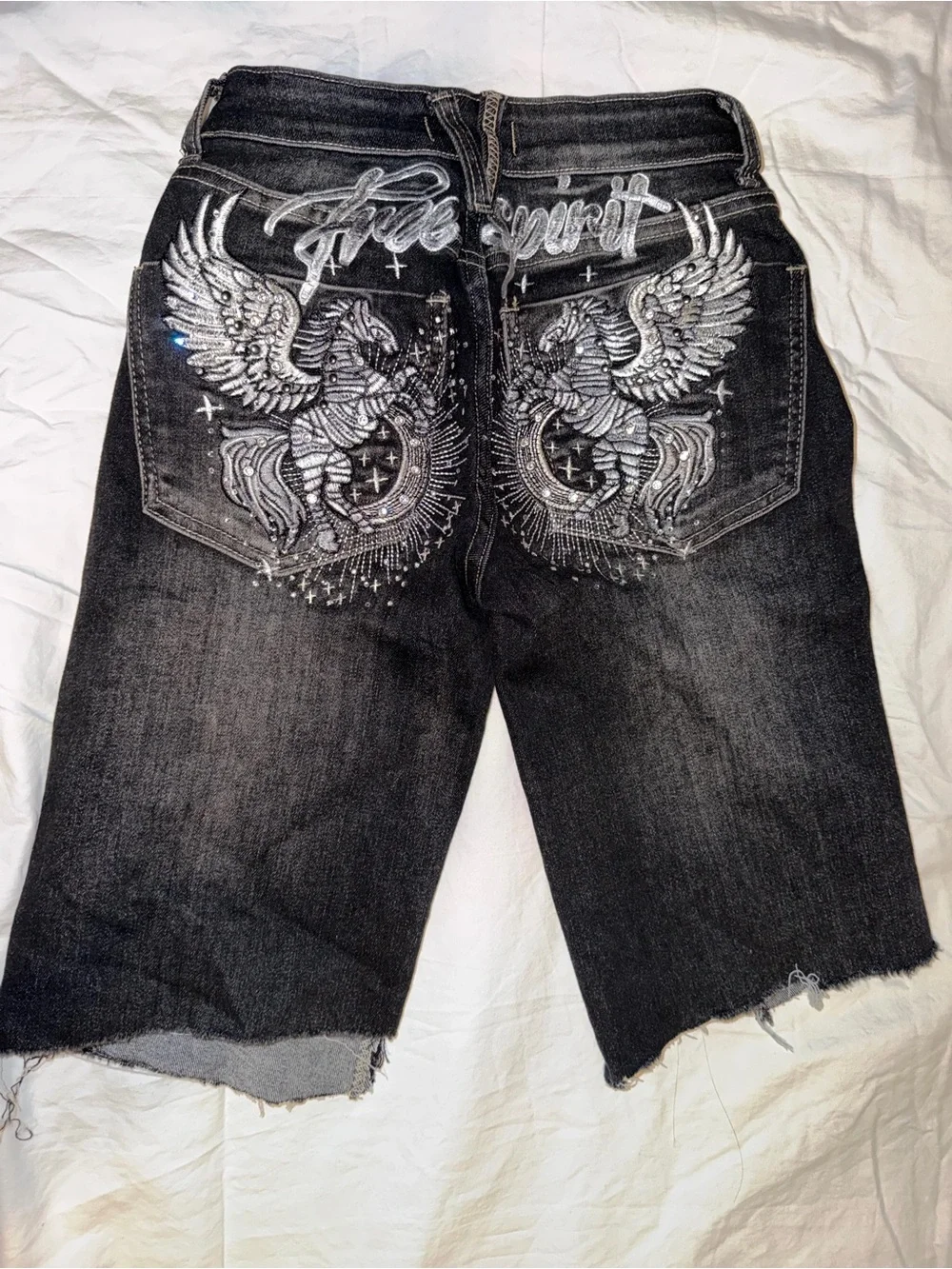 Disclosure NWT Black Embellished Bermuda Denim Shorts Size 0/24 Y2K Rhinestone